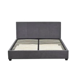 Lit double ROMA 140x200 cm PU gris Sommier inclus Design moderne Structure MDF