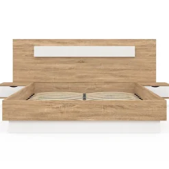 Lit double SANTA avec tête de lit + tables de chevet intégrées et sommier 140 x 190 cm bois et blanc