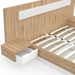 Lit double SANTA avec tête de lit + tables de chevet intégrées et sommier 160 x 200 cm bois et blanc