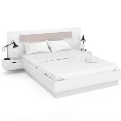Lit double SANTA avec tête de lit + tables de chevet intégrées et sommier 140 x 190 cm blanc