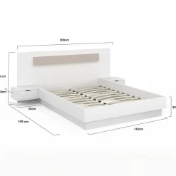 Lit double SANTA avec tête de lit + tables de chevet intégrées et sommier 140 x 190 cm blanc