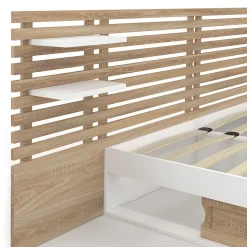Lit double SAVANA avec tête de lit, chevets, rangements et sommier 140 x 190 cm hêtre et blanc