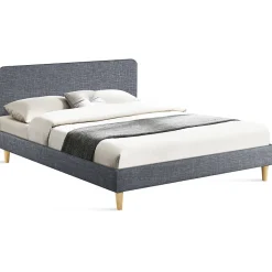 Lit double scandinave BALTA avec tête de lit et sommier 140 x 190 cm tissu gris anthracite