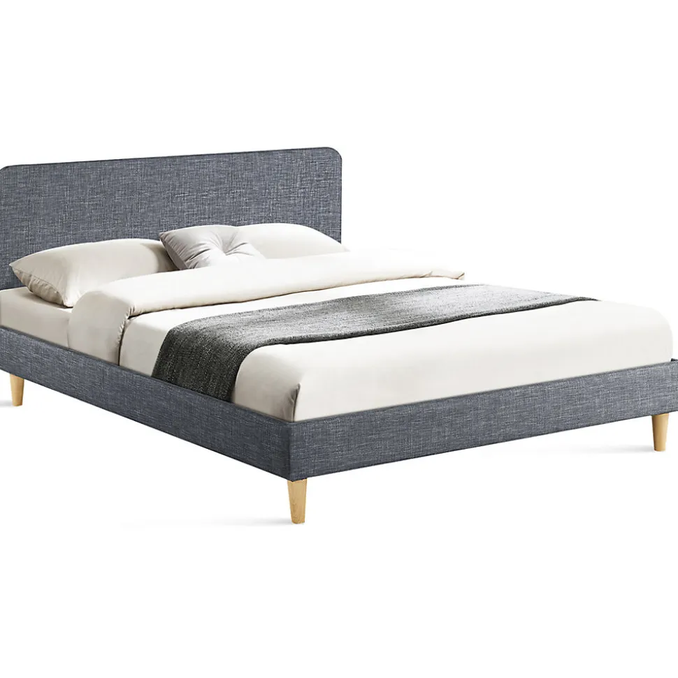 Lit double scandinave BALTA avec tête de lit et sommier 140 x 190 cm tissu gris anthracite