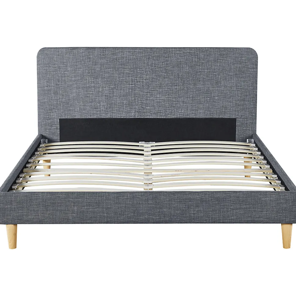 Lit double scandinave BALTA avec tête de lit et sommier 140 x 190 cm tissu gris anthracite