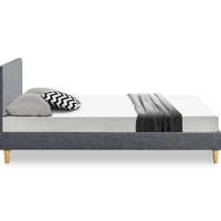 Lit double scandinave BALTA avec tête de lit et sommier 140 x 190 cm tissu gris anthracite