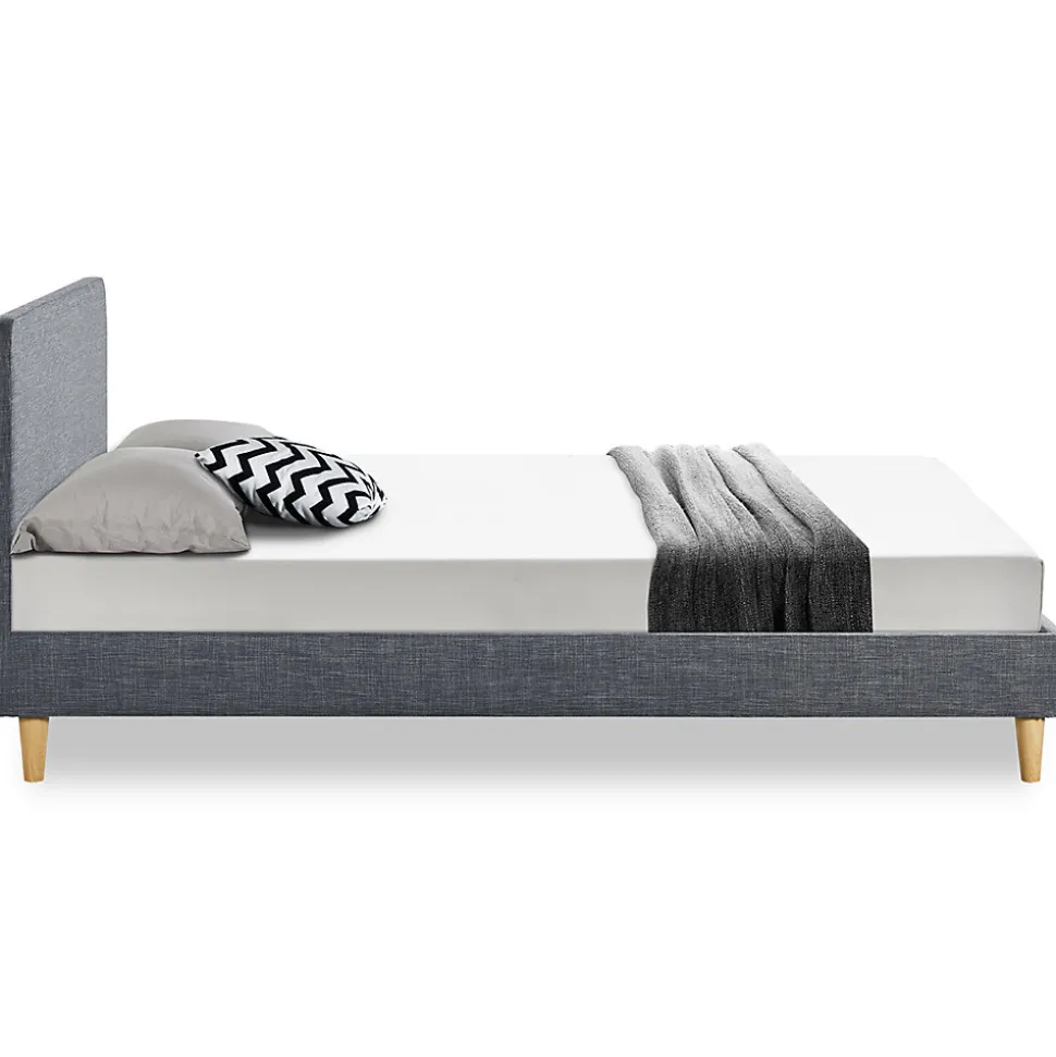Lit double scandinave BALTA avec tête de lit et sommier 140 x 190 cm tissu gris anthracite