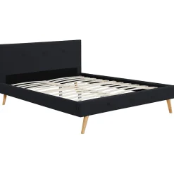 Lit double scandinave OSLO avec tête de lit et sommier 140 x 190 cm tissu noir