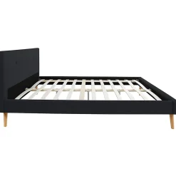 Lit double scandinave OSLO avec tête de lit et sommier 140 x 190 cm tissu noir