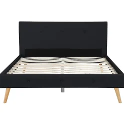 Lit double scandinave OSLO avec tête de lit et sommier 140 x 190 cm tissu noir