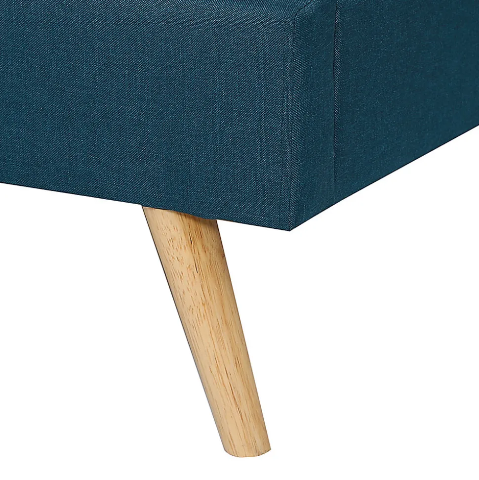 Lit double scandinave OSLO avec tête de lit et sommier 140 x 190 cm tissu bleu canard