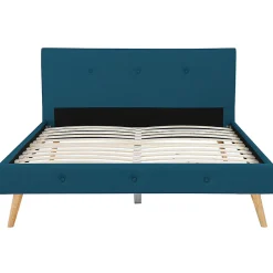 Lit double scandinave OSLO avec tête de lit et sommier 140 x 190 cm tissu bleu canard