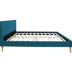 Lit double scandinave OSLO avec tête de lit et sommier 140 x 190 cm tissu bleu canard