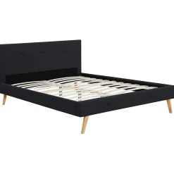 Lit double scandinave OSLO avec tête de lit et sommier 160 x 200 cm tissu noir