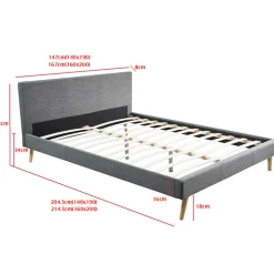 Lit double scandinave OSLO avec tête de lit et sommier 160 x 200 cm tissu gris anthracite