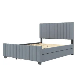 Lit double velours 140x190 cm, lit gigogne, 2 tiroirs - gris