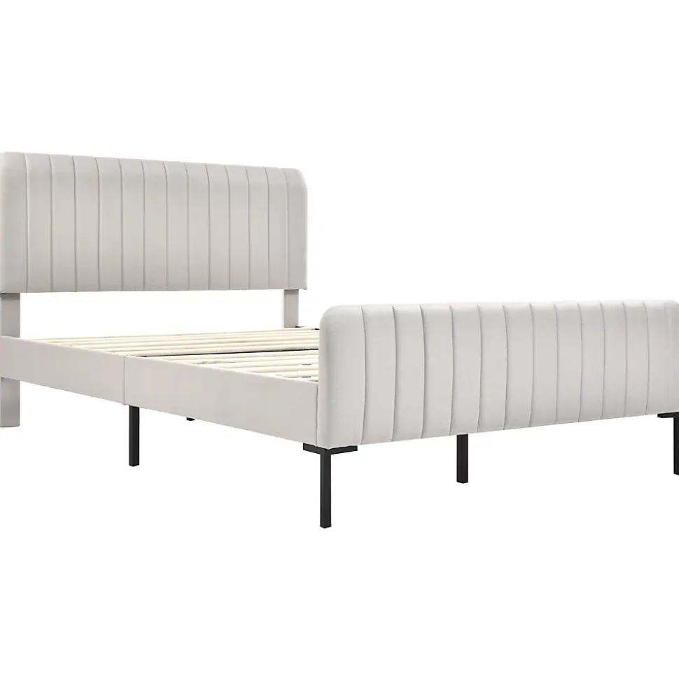 Lit double 160x200 - Lit rembourré avec cadre en bois et métal - Lin - Sans Matelas - Beige