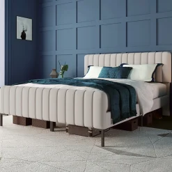 Lit double 180x200 - Lit rembourré avec cadre en bois et métal - Lin - Sans Matelas - Beige