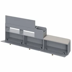 Lit Double 140x200 cm - avec Rangement Intégré et Tiroirs Latéraux, Banc Coffre pour Gain de Place - Gris