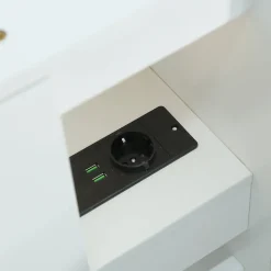 Lit Double 140x200 cm - avec Rangement, Tiroirs sous le Lit, Chargeur et Lumière Intégrée, en MDF Blanc, Sans Matelas