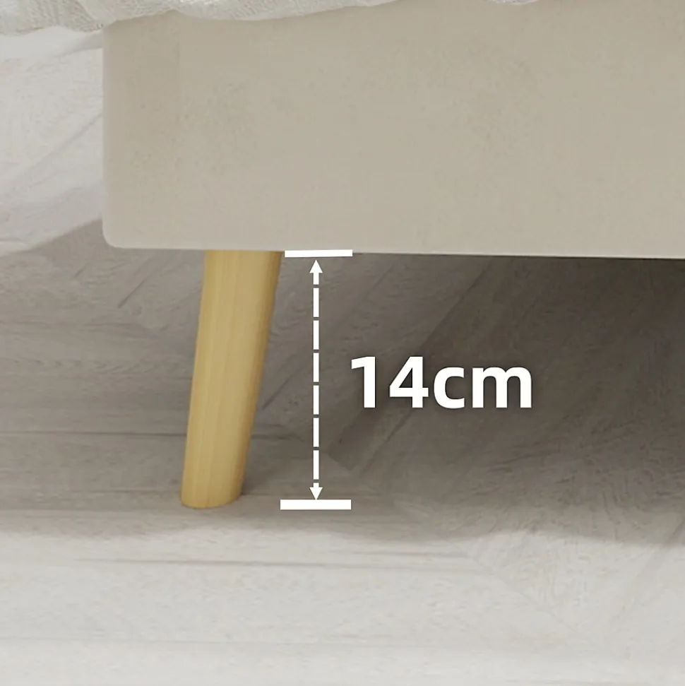 Lit Double 140x200 cm - avec Tête de Lit Douce et Base Basse Anti-Poussière, Cadre Confortable, en Velours, Beige, Sans Matelas