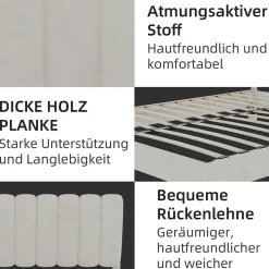 Lit Double 140x200 cm - avec Tête de Lit Douce et Base Basse Anti-Poussière, Cadre Confortable, en Velours, Beige, Sans Matelas