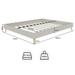 Lit Double 140x200 cm - Cadre Moderne, Revêtement en Velours, sans Matelas, Beige