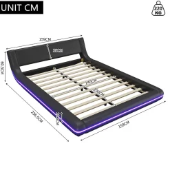 Lit Double 140x200 cm - Éclairage LED avec Télécommande 24 Touches - PU et MDF - Noir - Sans Matelas