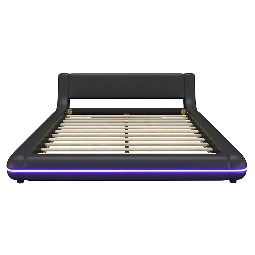 Lit Double 140x200 cm - Éclairage LED avec Télécommande 24 Touches - PU et MDF - Noir - Sans Matelas