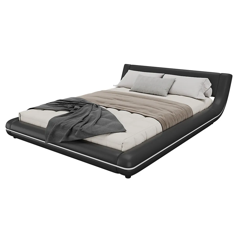 Lit Double 140x200 cm - Éclairage LED avec Télécommande 24 Touches - PU et MDF - Noir - Sans Matelas