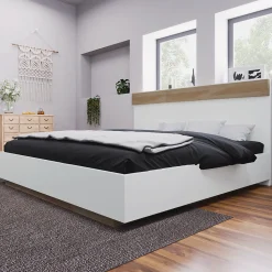 Lit double 180x200 cm - Lit adulte flottant en bois massif avec sommier à lattes - Bois massif - Sans Matelas - Naturel