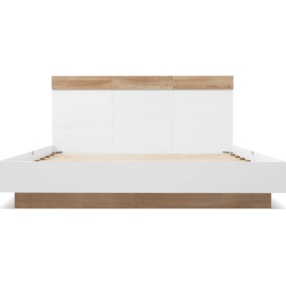 Lit double 180x200 cm - Lit adulte flottant en bois massif avec sommier à lattes - Bois massif - Sans Matelas - Naturel