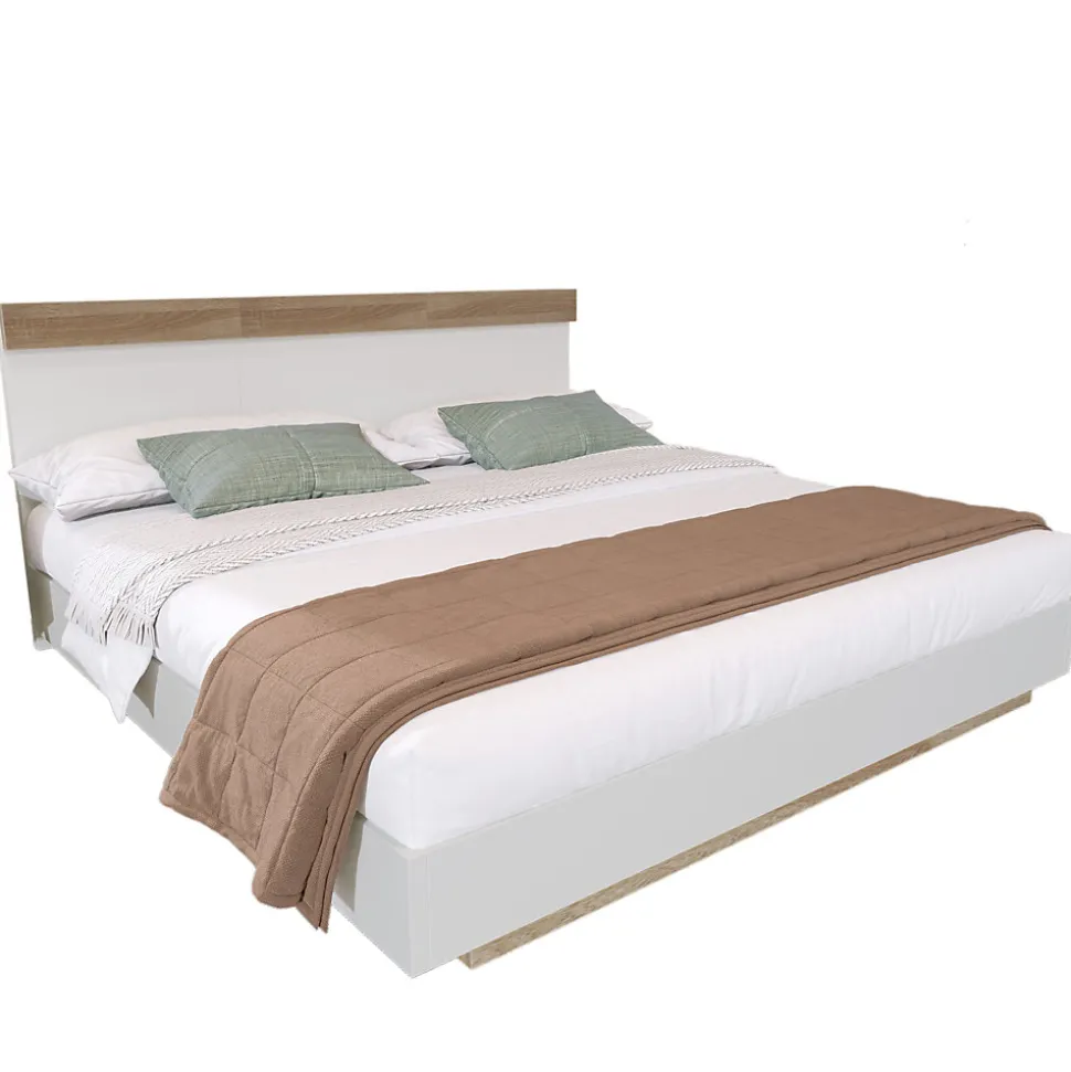 Lit double 180x200 cm - Lit adulte flottant en bois massif avec sommier à lattes - Bois massif - Sans Matelas - Naturel