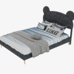 Lit Double 140x200 cm - Lit Adulte avec Tête Cartoon Capitonnée et Cadre Bas, Velours Gris, sans Matelas