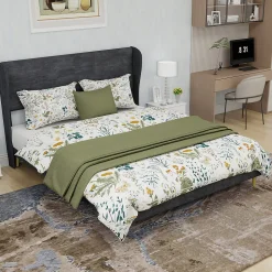 Lit Double 140x200 cm - Lit Adulte avec Tête de Lit Douce et Base Basse, Lit Capitonné Moderne, en Velours Gris, Sans Matelas