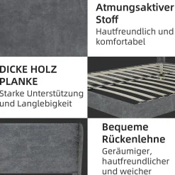 Lit Double 140x200 cm - Lit Adulte avec Tête de Lit Douce et Base Basse, Lit Capitonné Moderne, en Velours Gris, Sans Matelas