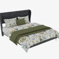 Lit Double 140x200 cm - Lit Adulte avec Tête de Lit Douce et Base Basse, Lit Capitonné Moderne, en Velours Gris, Sans Matelas