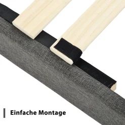 Lit double 140x200 cm - Lit adulte double capitonné avec sommier à lattes - Lin - Sans Matelas - Gris Foncé