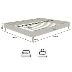 Lit Double 140x200 cm - Lit Adulte et Ado, Cadre Bas Minimaliste et Confortable, Sans Tête de Lit, Structure Robuste, Beige