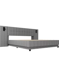 Lit Double 180x200 cm - Lit Adulte Rembourré avec Tête de Lit LED et Prise USB - Lin + MDF - Sans Matelas - Gris