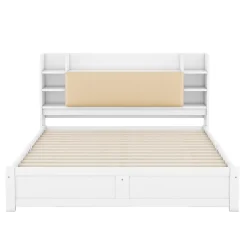 Lit Double 180x200 cm - Lit Adulte avec 4 Tiroirs et Tête Multifonctionnelle - Bois de Pin et MDF - Blanc - Sans Matelas