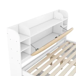Lit Double 180x200 cm - Lit Adulte avec 4 Tiroirs et Tête Multifonctionnelle - Bois de Pin et MDF - Blanc - Sans Matelas
