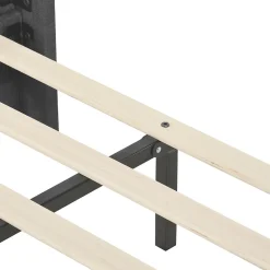 Lit double 140x200 cm - Lit adulte capitonné avec sommier à lattes - Lin - Sans Matelas - Gris