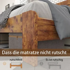 Lit Double 160x200 cm - Lit Adulte en Bois avec Cadre Métal Robuste - Style Industriel - Sans Matelas - Marron