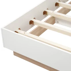 Lit double 140x200 cm - Lit adulte flottant en bois massif avec sommier à lattes - Bois massif - Sans Matelas - Naturel