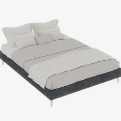 Lit Double 140x200 cm - Lit Adulte/Ado Moderne Style Minimaliste Sans Tête de Lit ni Matelas, Cadre Métal, Velours, Gris