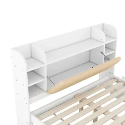 Lit Double 160x200 cm - Lit Adulte avec 4 Tiroirs et Tête Multifonctionnelle - Bois de Pin et MDF - Blanc - Sans Matelas