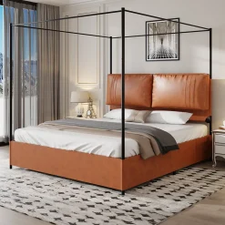 Lit Double 180x200 cm - Lit Adulte en PU avec Têtières Amovibles et Boucles Métalliques - design Moderne - Sans Matelas - Beige