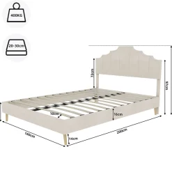 Lit Double 160x200 cm - Lit Adulte Style Moderne avec Tête de Lit Confortable, en Tissu Beige, Sans Matelas