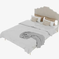 Lit Double 160x200 cm - Lit Adulte Style Moderne avec Tête de Lit Confortable, en Tissu Beige, Sans Matelas
